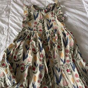 Pink Chicken Floral Dress in Cream with Pink, Navy & Yellow Accents size 8y